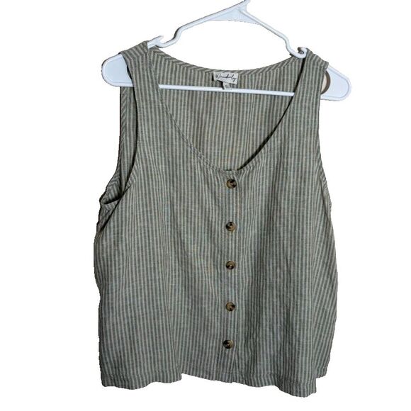 Wonderly Tank Top Women's XL Striped V-Neck Sleeveless Green Casual Shirt - Picture 1 of 8